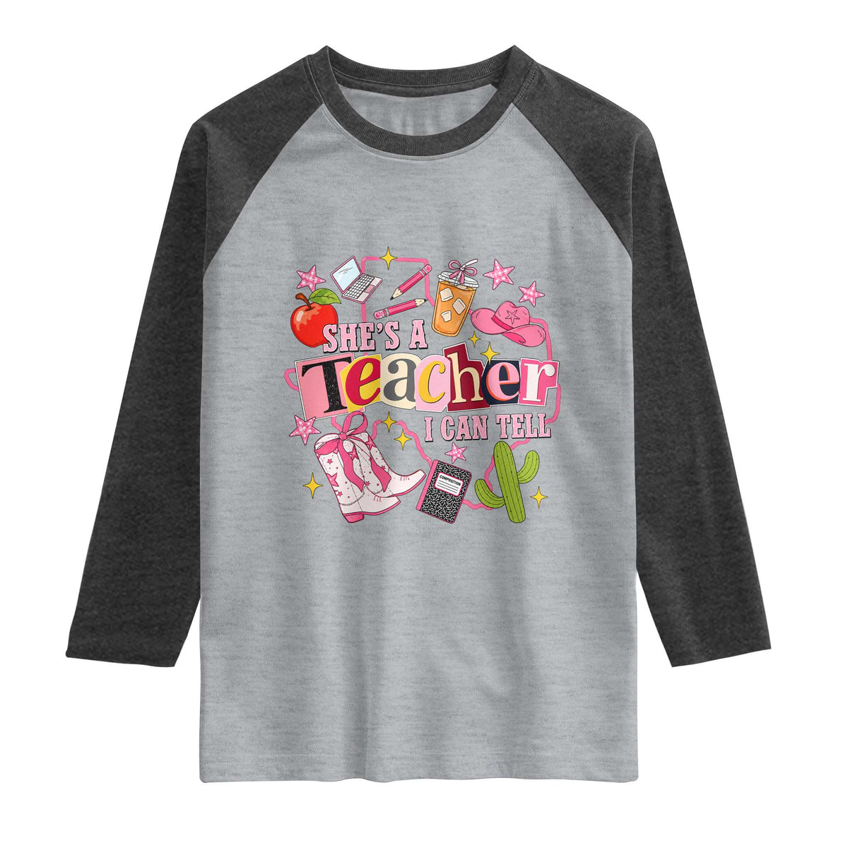 She is a Teacher I Can Tell School Aesthetic Raglan Shirt Retro Groovy Western Cowgirl Texas