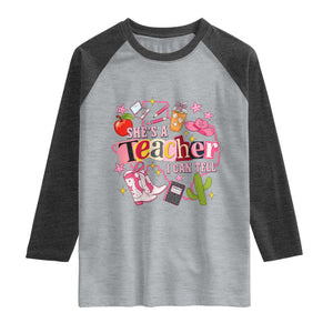 She is a Teacher I Can Tell School Aesthetic Raglan Shirt Retro Groovy Western Cowgirl Texas