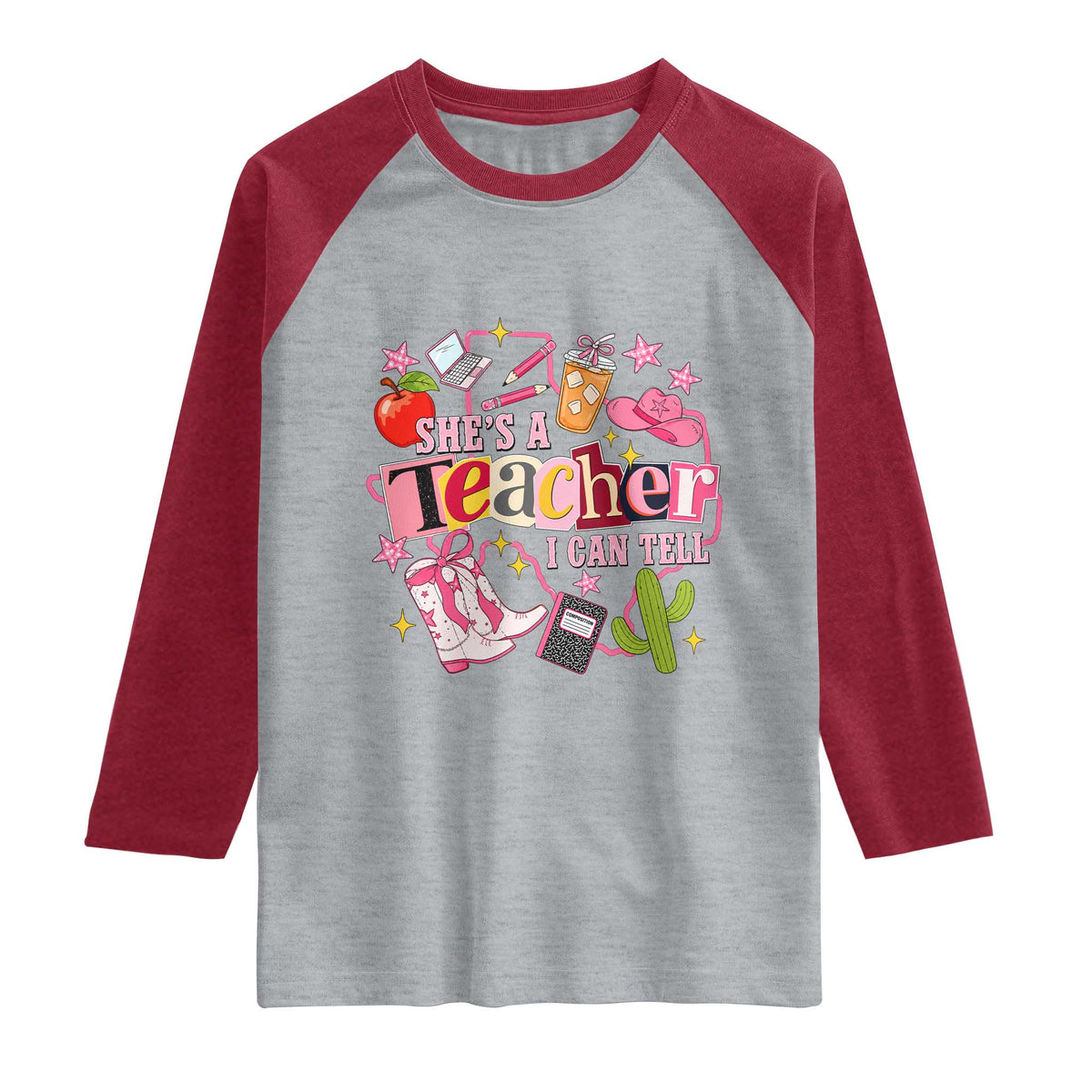 She is a Teacher I Can Tell School Aesthetic Raglan Shirt Retro Groovy Western Cowgirl Texas