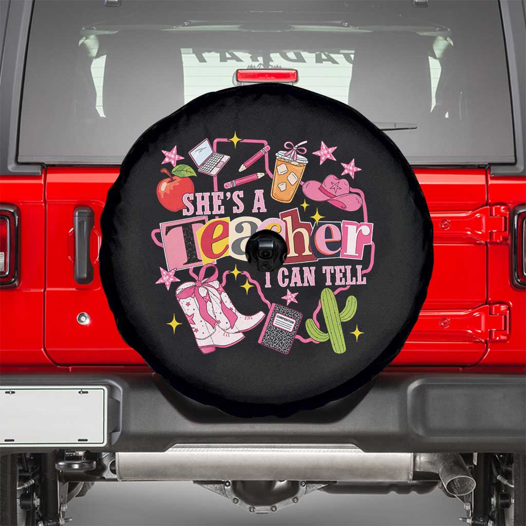 She is a Teacher I Can Tell School Aesthetic Spare Tire Cover Retro Groovy Western Cowgirl Texas