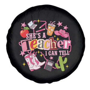 She is a Teacher I Can Tell School Aesthetic Spare Tire Cover Retro Groovy Western Cowgirl Texas