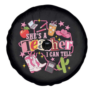 She is a Teacher I Can Tell School Aesthetic Spare Tire Cover Retro Groovy Western Cowgirl Texas