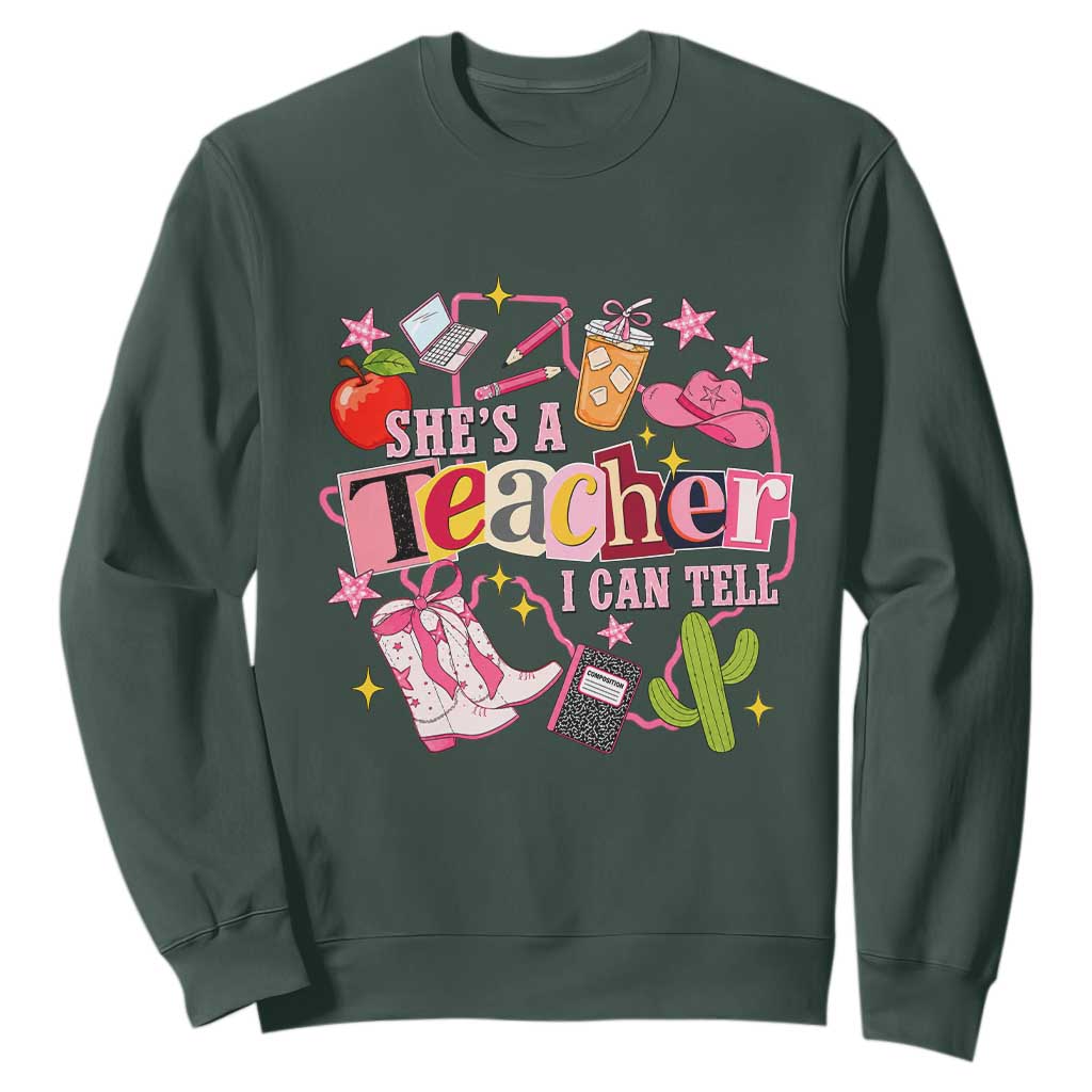 She is a Teacher I Can Tell School Aesthetic Sweatshirt Retro Groovy Western Cowgirl Texas