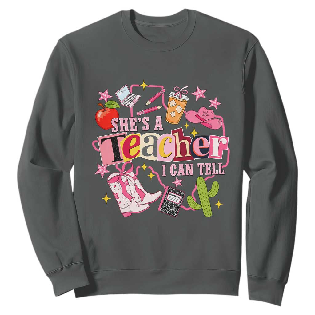 She is a Teacher I Can Tell School Aesthetic Sweatshirt Retro Groovy Western Cowgirl Texas