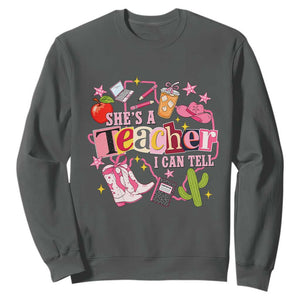 She is a Teacher I Can Tell School Aesthetic Sweatshirt Retro Groovy Western Cowgirl Texas