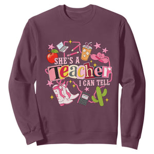 She is a Teacher I Can Tell School Aesthetic Sweatshirt Retro Groovy Western Cowgirl Texas