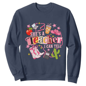 She is a Teacher I Can Tell School Aesthetic Sweatshirt Retro Groovy Western Cowgirl Texas
