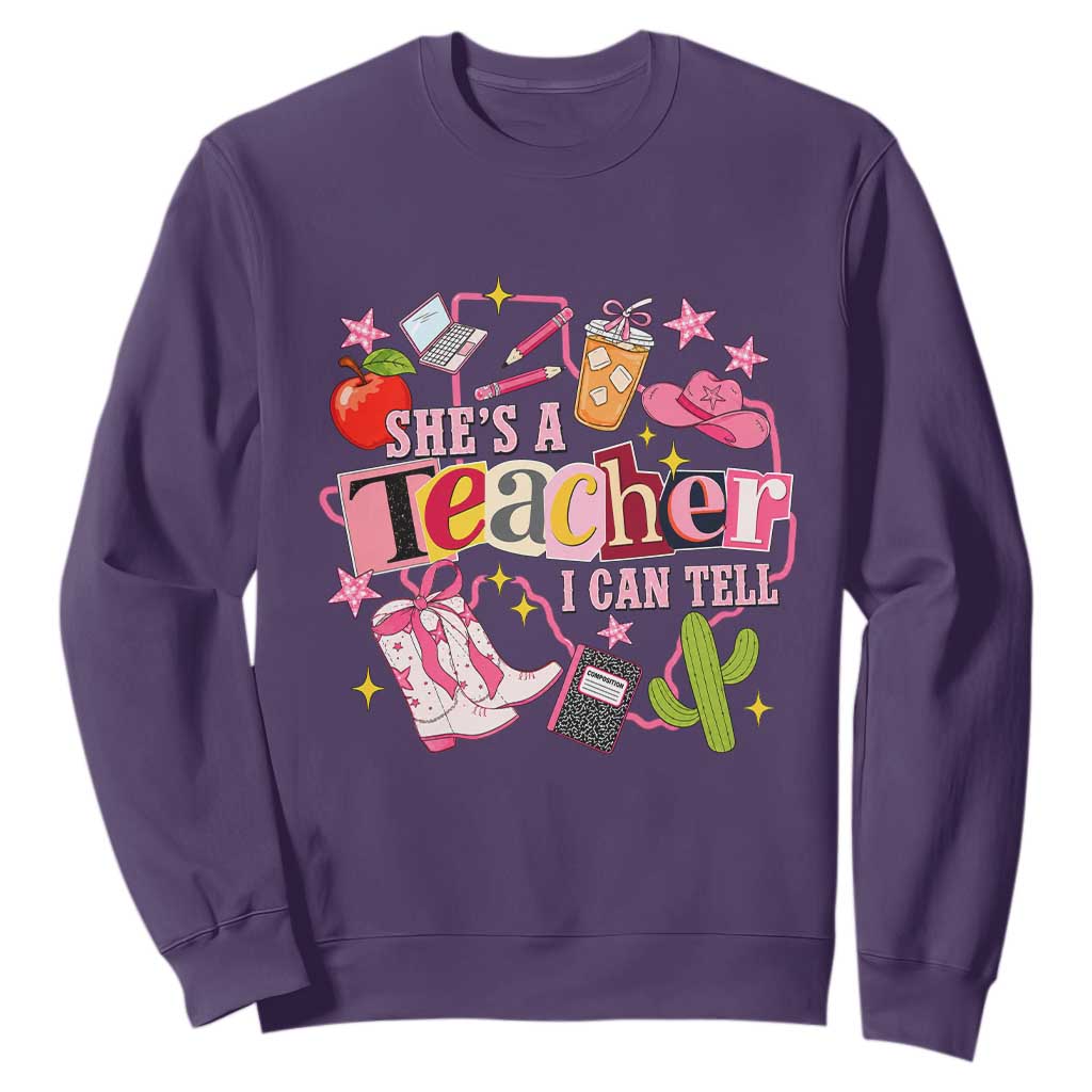 She is a Teacher I Can Tell School Aesthetic Sweatshirt Retro Groovy Western Cowgirl Texas