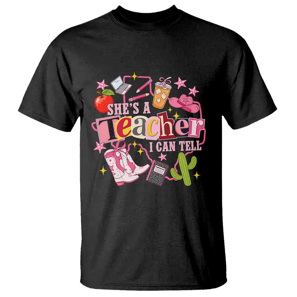 She is a Teacher I Can Tell School Aesthetic T Shirt Retro Groovy Western Cowgirl Texas TS02 Black Print Your Wear