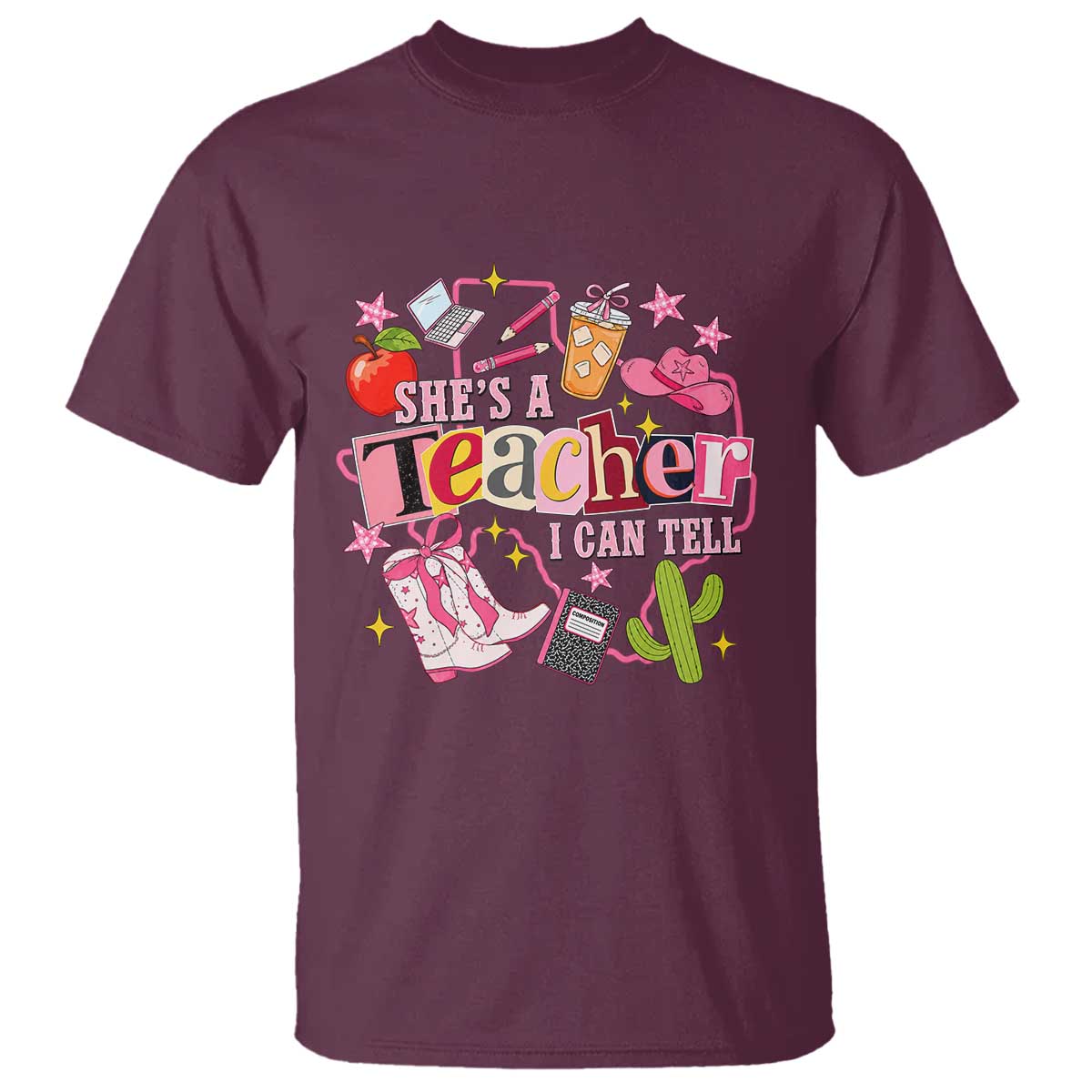 She is a Teacher I Can Tell School Aesthetic T Shirt Retro Groovy Western Cowgirl Texas