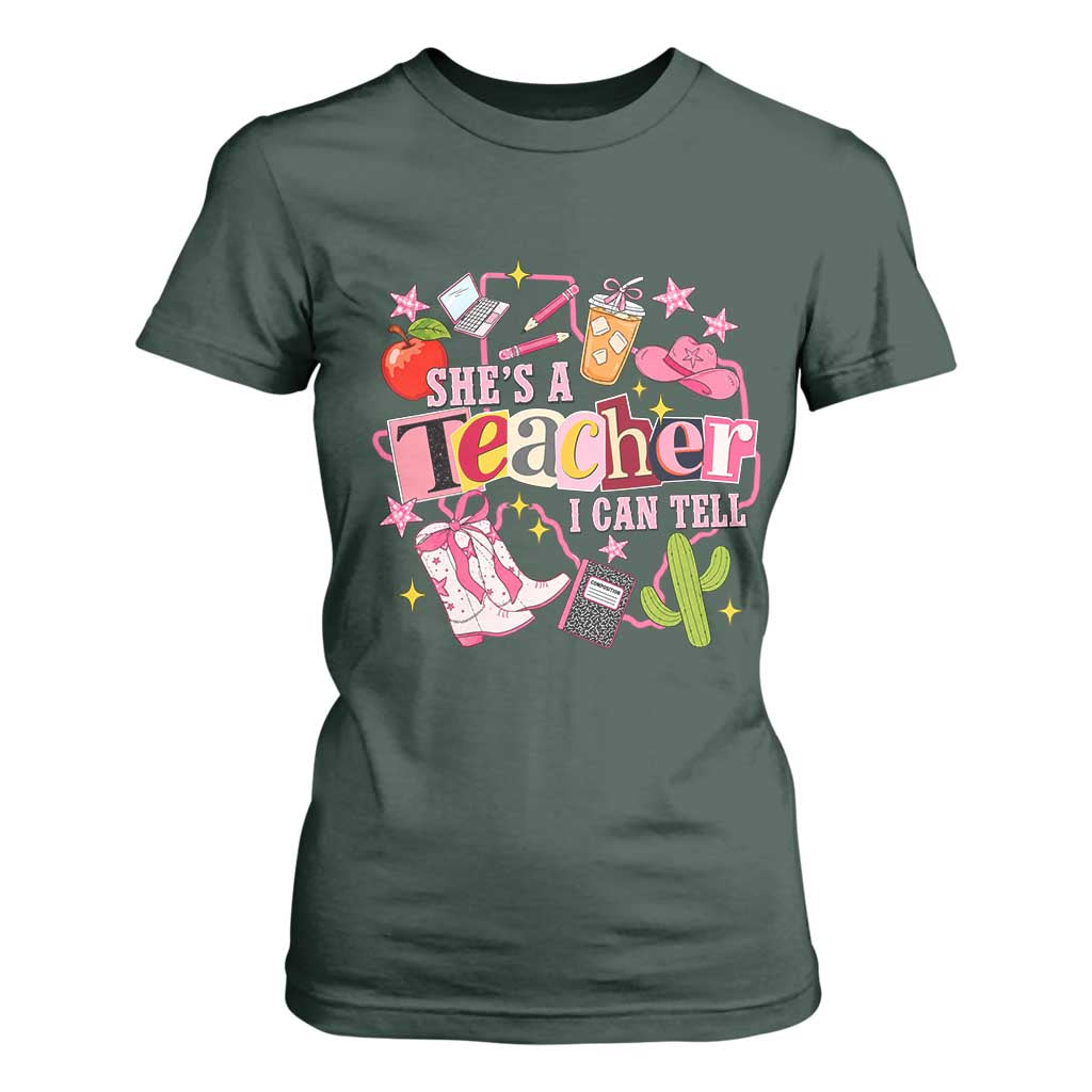 She is a Teacher I Can Tell School Aesthetic T Shirt For Women Retro Groovy Western Cowgirl Texas