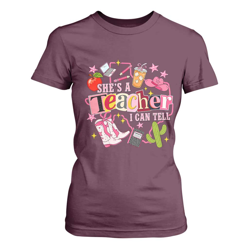She is a Teacher I Can Tell School Aesthetic T Shirt For Women Retro Groovy Western Cowgirl Texas