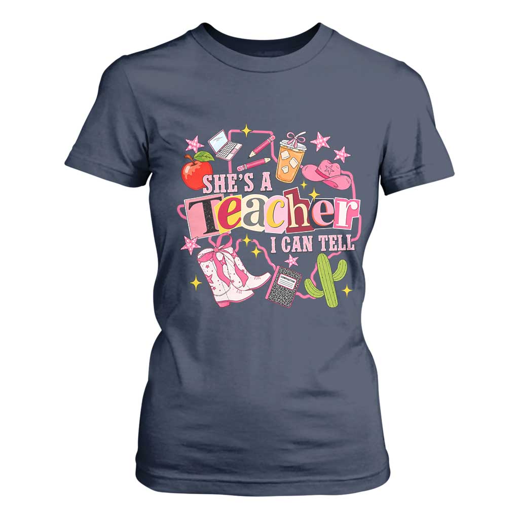 She is a Teacher I Can Tell School Aesthetic T Shirt For Women Retro Groovy Western Cowgirl Texas