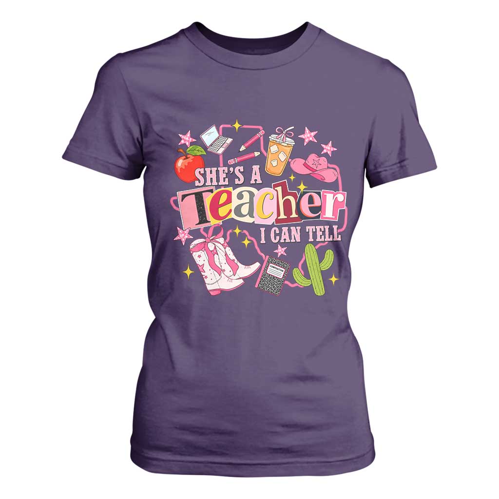 She is a Teacher I Can Tell School Aesthetic T Shirt For Women Retro Groovy Western Cowgirl Texas