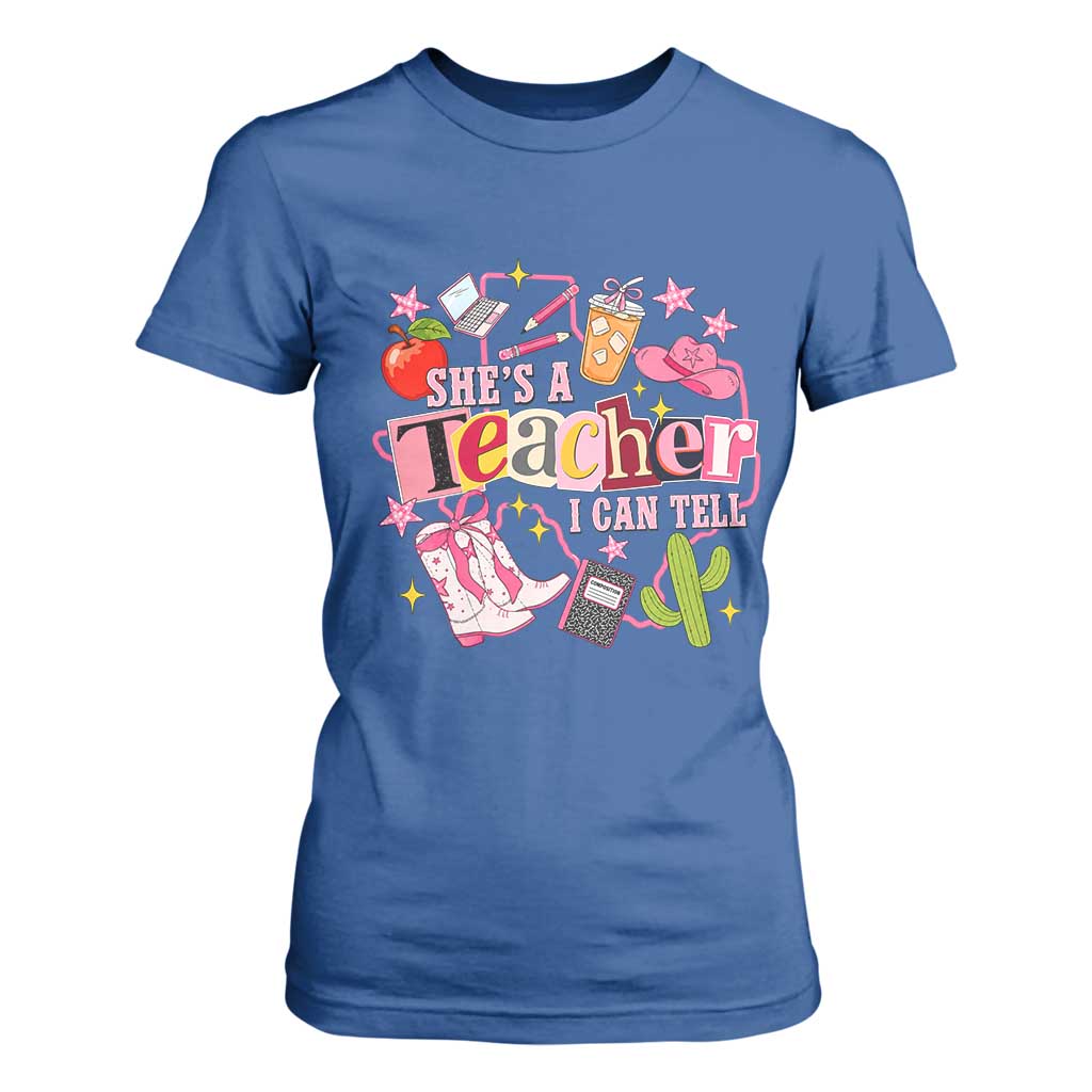 She is a Teacher I Can Tell School Aesthetic T Shirt For Women Retro Groovy Western Cowgirl Texas
