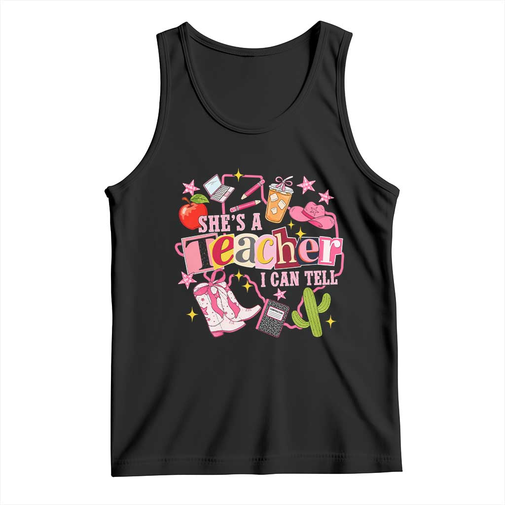 She is a Teacher I Can Tell School Aesthetic Tank Top Retro Groovy Western Cowgirl Texas TS02 Black Print Your Wear