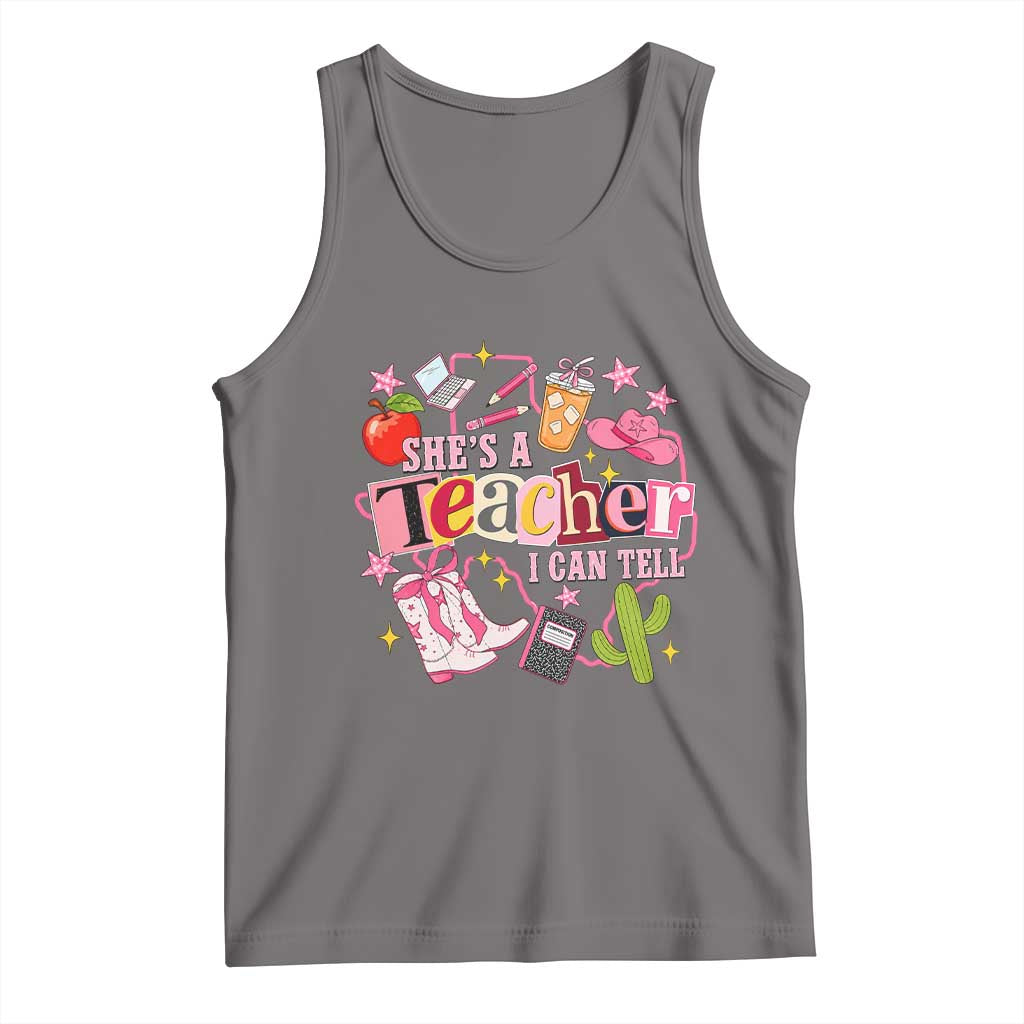 She is a Teacher I Can Tell School Aesthetic Tank Top Retro Groovy Western Cowgirl Texas