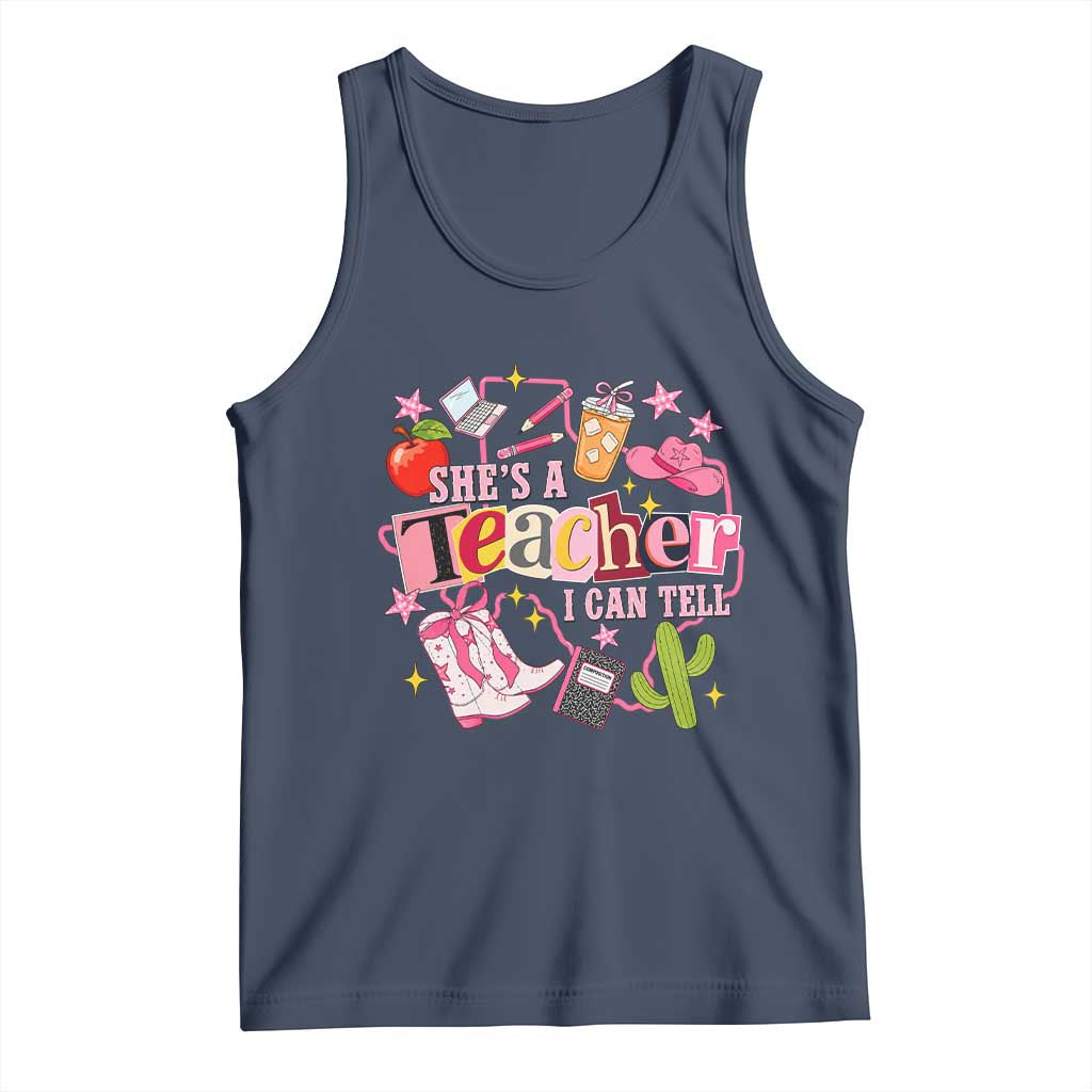 She is a Teacher I Can Tell School Aesthetic Tank Top Retro Groovy Western Cowgirl Texas