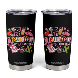 She is a Teacher I Can Tell School Aesthetic Tumbler Cup Retro Groovy Western Cowgirl Texas