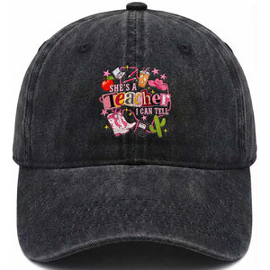 She is a Teacher I Can Tell School Aesthetic Washed Cotton Baseball Cap Retro Groovy Western Cowgirl Texas