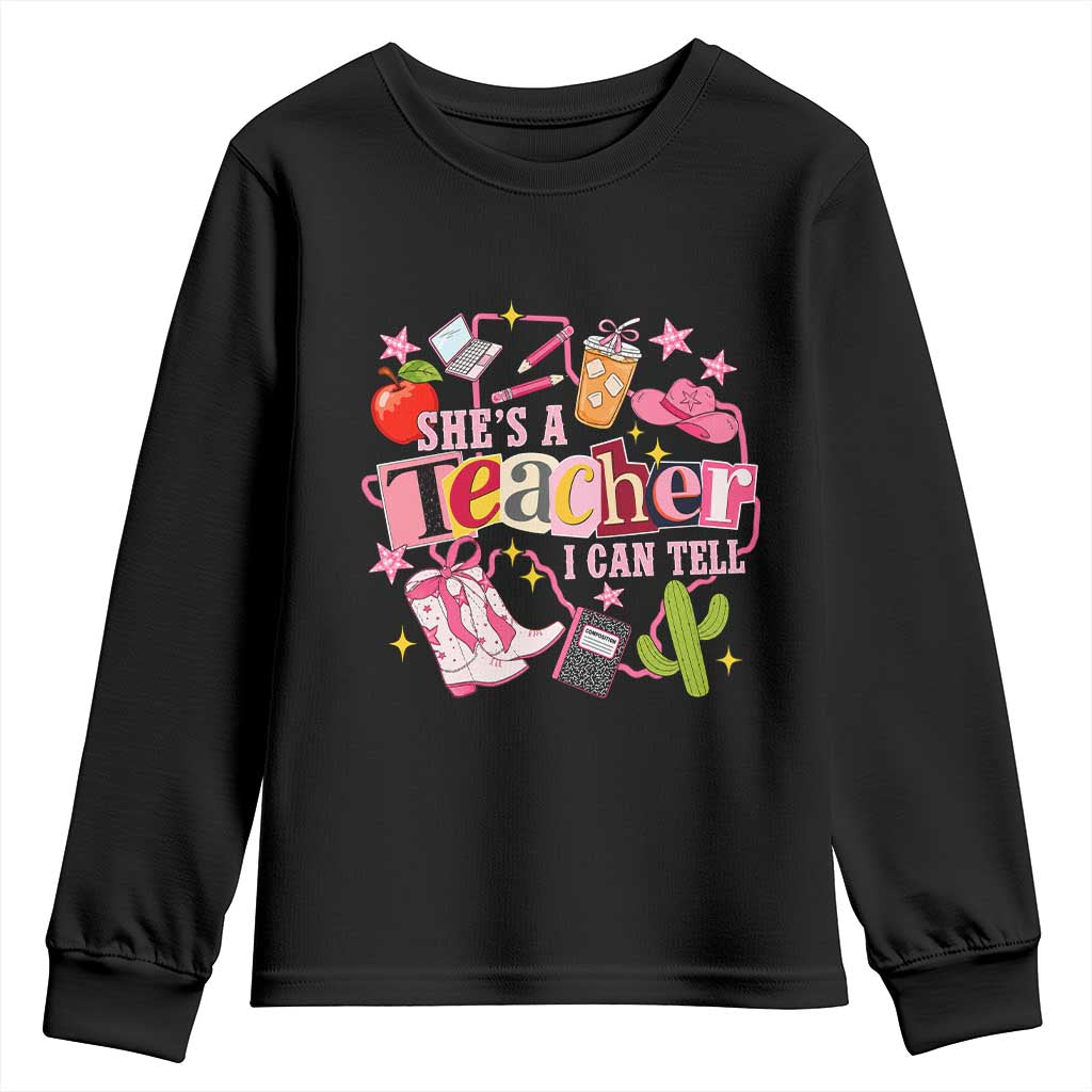 She is a Teacher I Can Tell School Aesthetic Youth Sweatshirt Retro Groovy Western Cowgirl Texas TS02 Black Print Your Wear