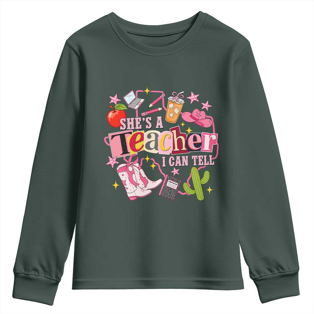 She is a Teacher I Can Tell School Aesthetic Youth Sweatshirt Retro Groovy Western Cowgirl Texas