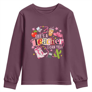 She is a Teacher I Can Tell School Aesthetic Youth Sweatshirt Retro Groovy Western Cowgirl Texas