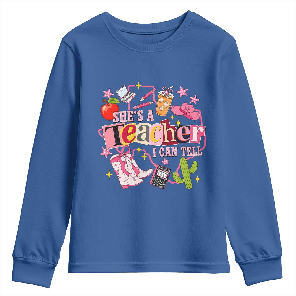 She is a Teacher I Can Tell School Aesthetic Youth Sweatshirt Retro Groovy Western Cowgirl Texas