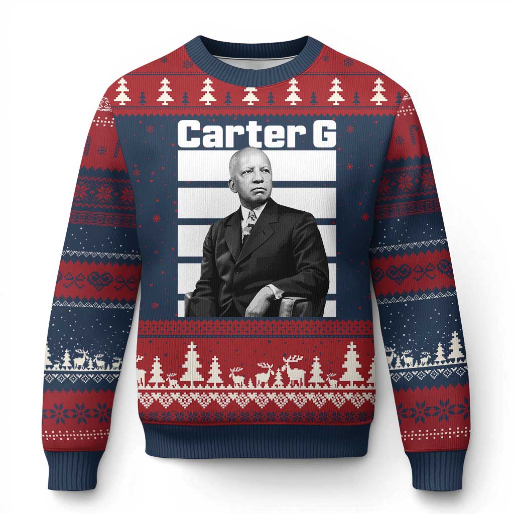 Inspiring Father of Black History Icon Portrait Ugly Christmas Sweater Carter G Civil Rights Legacy Supporter