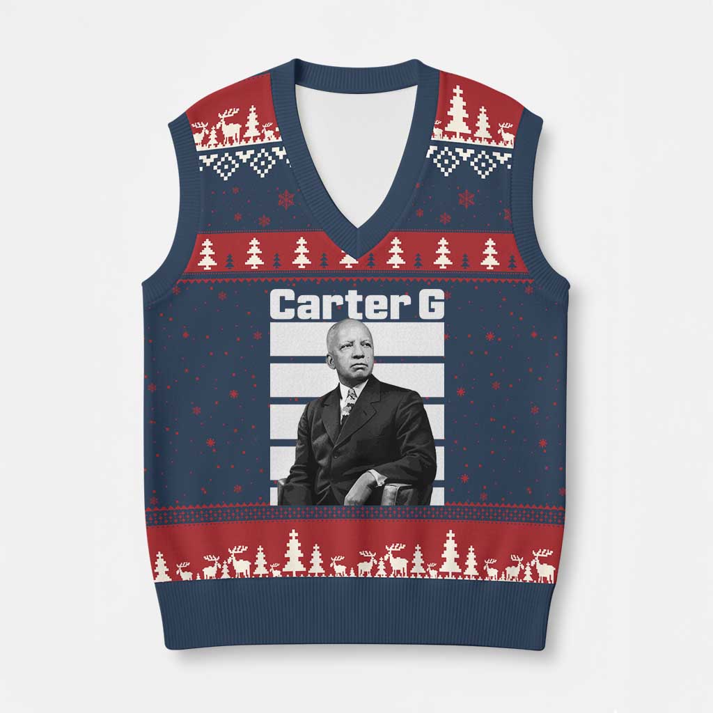 Inspiring Father of Black History Icon Portrait V-Neck Knit Sweater Vest Carter G Civil Rights Legacy Supporter TS02 Navy Red Print Your Wear