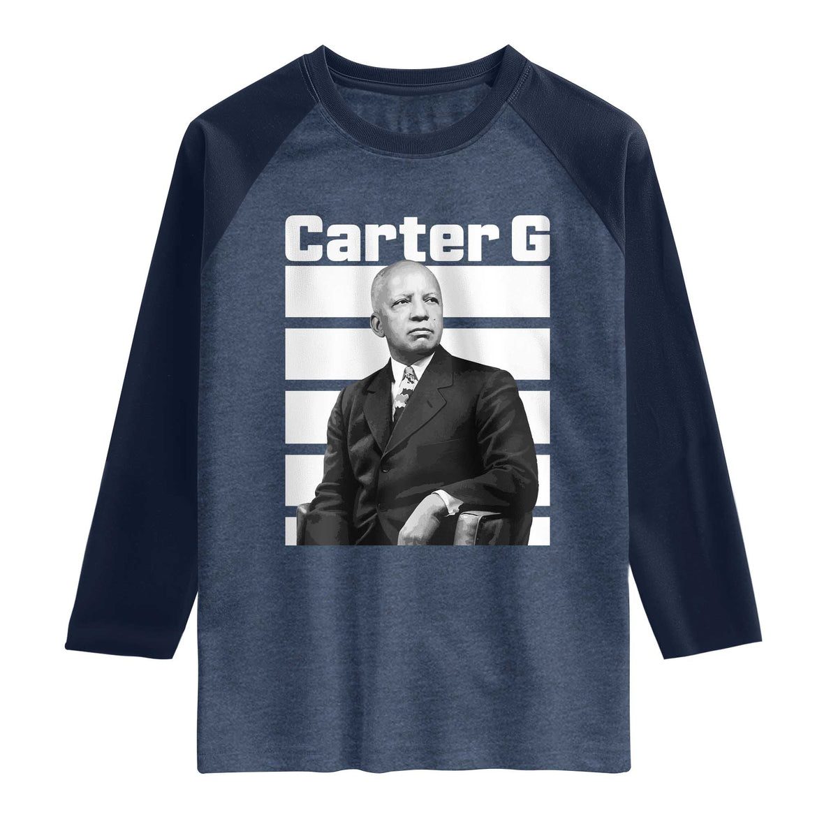 Inspiring Father of Black History Icon Portrait Raglan Shirt Carter G Civil Rights Legacy Supporter