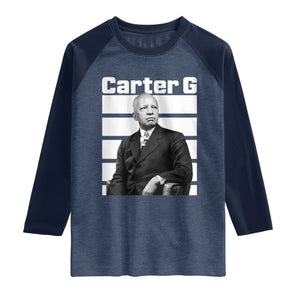 Inspiring Father of Black History Icon Portrait Raglan Shirt Carter G Civil Rights Legacy Supporter