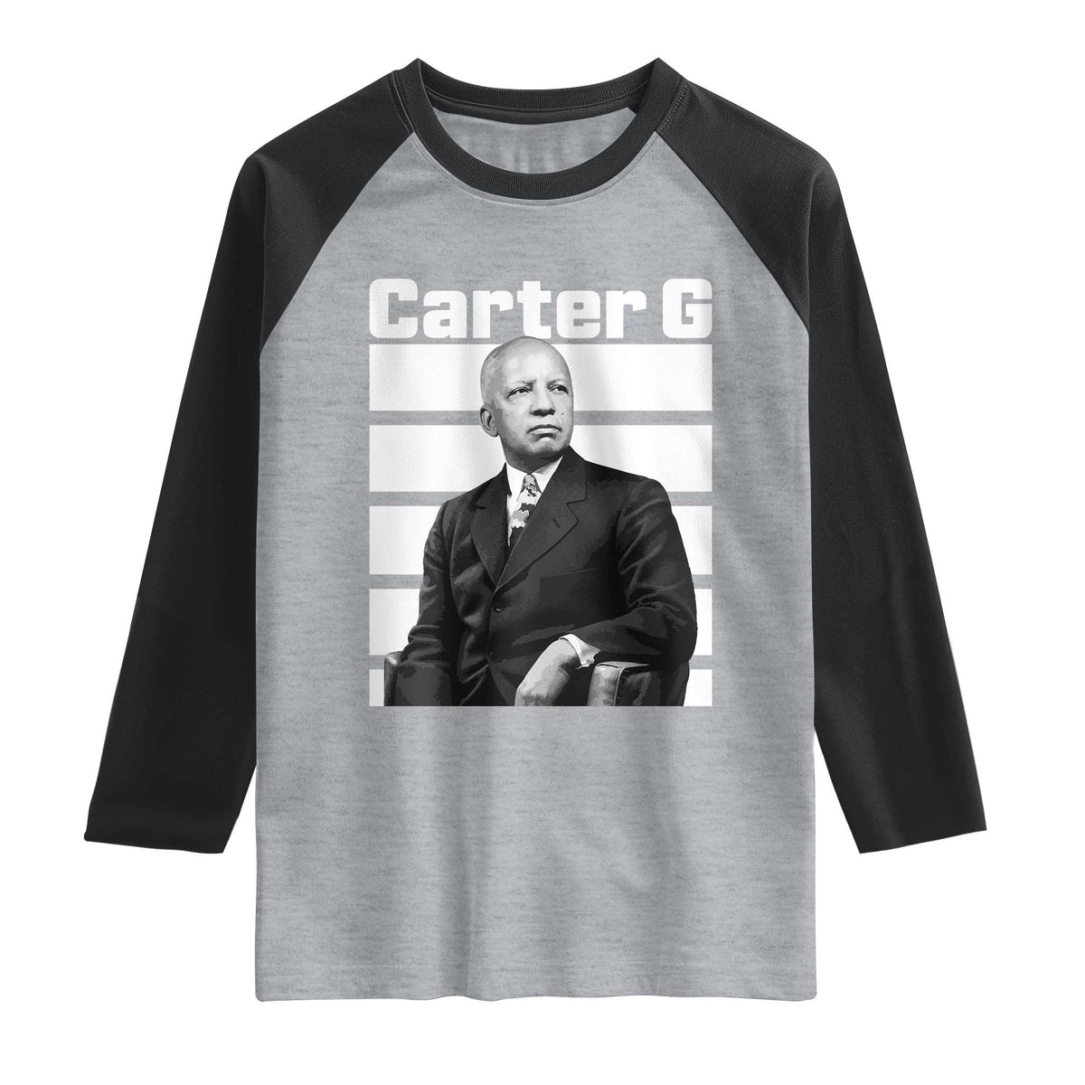 Inspiring Father of Black History Icon Portrait Raglan Shirt Carter G Civil Rights Legacy Supporter