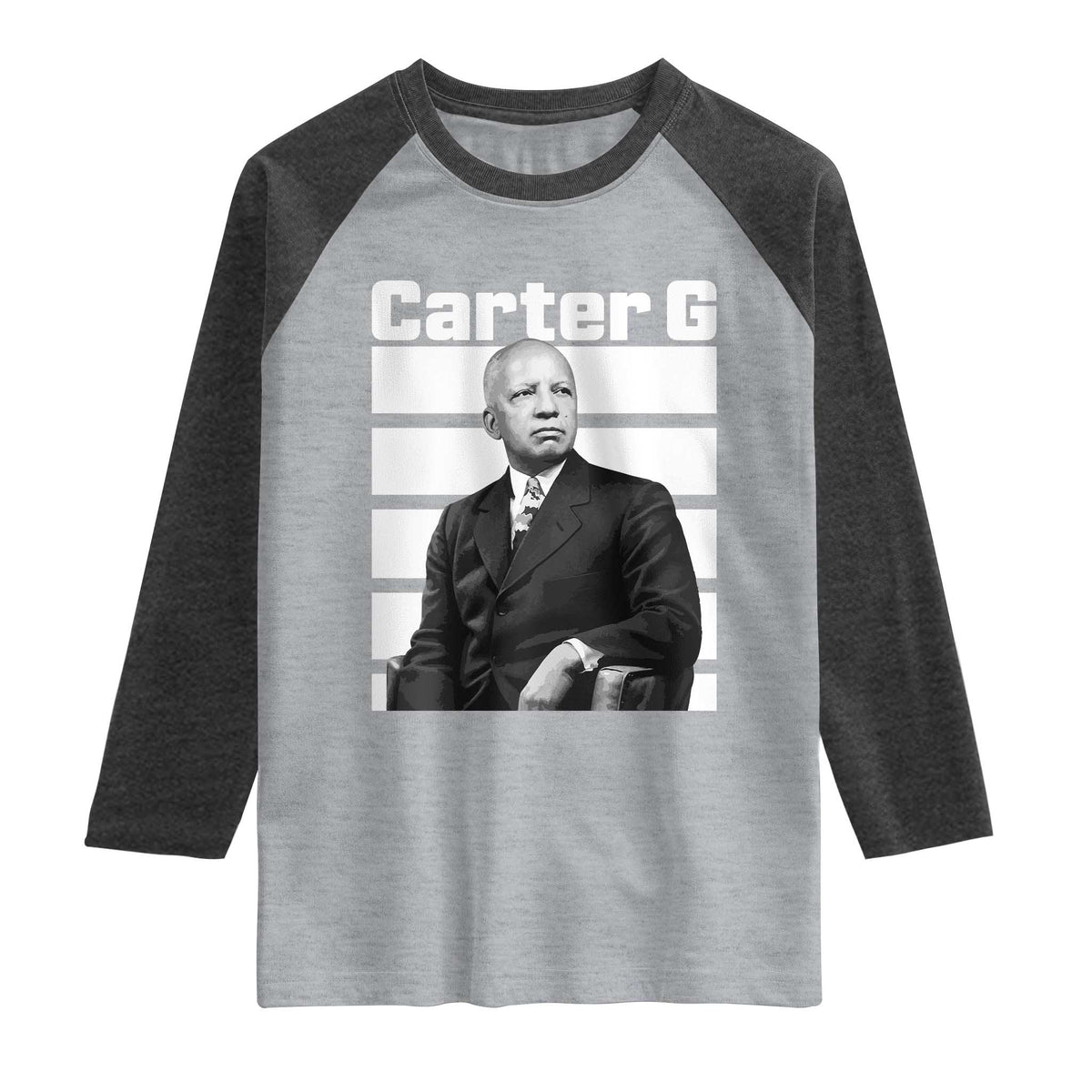 Inspiring Father of Black History Icon Portrait Raglan Shirt Carter G Civil Rights Legacy Supporter