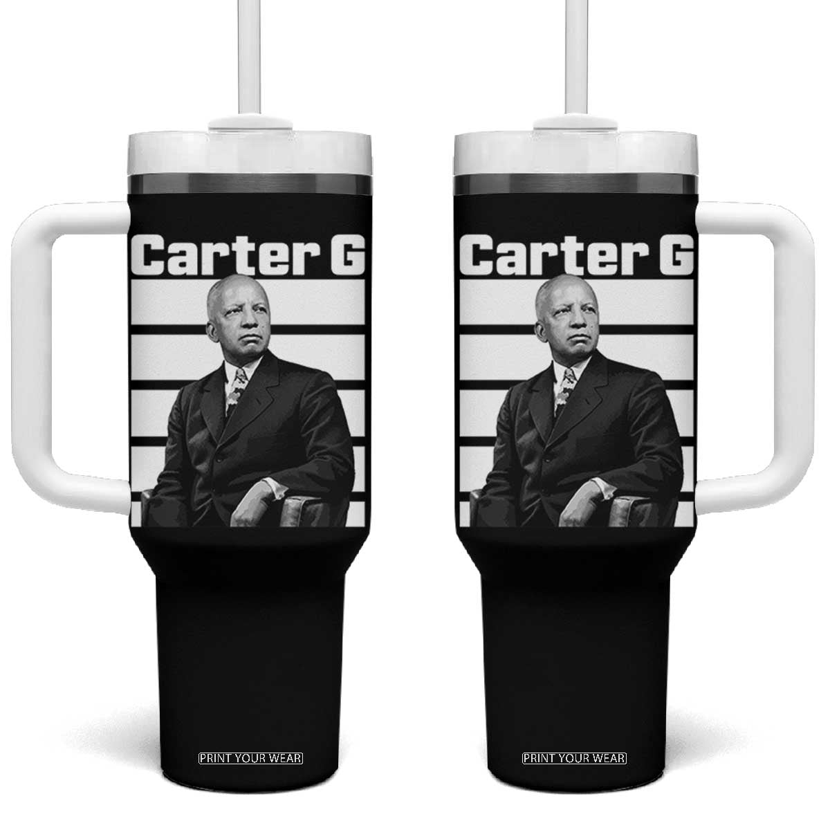 Inspiring Father of Black History Icon Portrait Tumbler With Handle Carter G Civil Rights Legacy Supporter TS02 One Size: 40 oz Black Print Your Wear