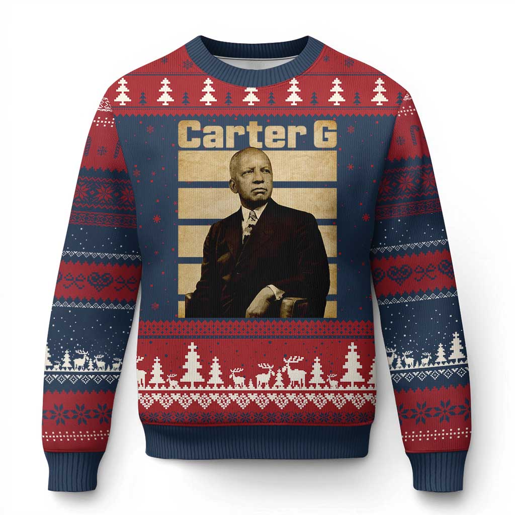 Inspiring Father of Black History Icon Vintage Portrait Ugly Christmas Sweater Carter G Civil Rights Legacy Supporter TS02 Navy Red Print Your Wear