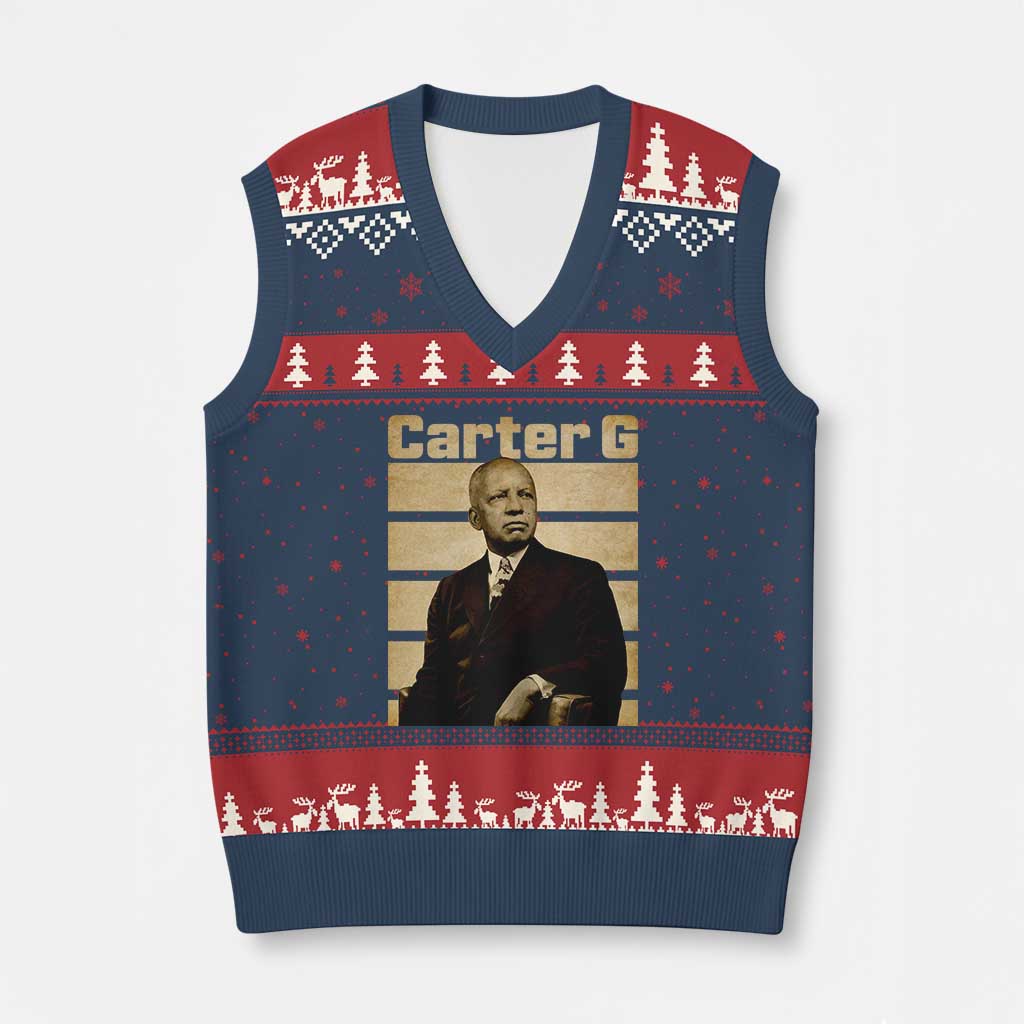 Inspiring Father of Black History Icon Vintage Portrait V-Neck Knit Sweater Vest Carter G Civil Rights Legacy Supporter TS02 Navy Red Print Your Wear