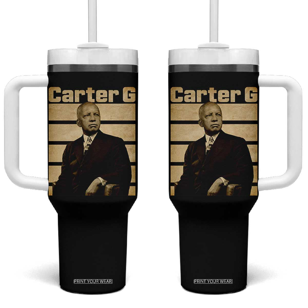 Inspiring Father of Black History Icon Vintage Portrait Tumbler With Handle Carter G Civil Rights Legacy Supporter TS02 One Size: 40 oz Black Print Your Wear
