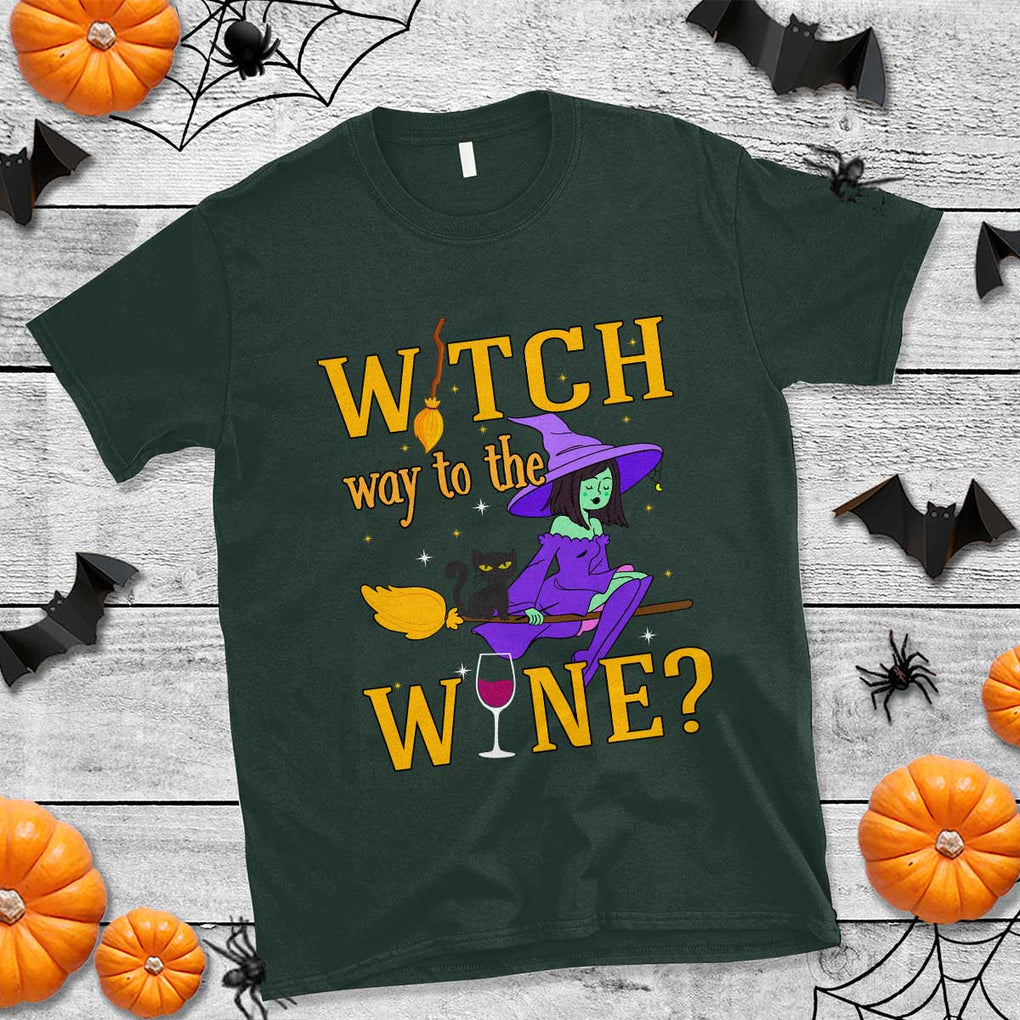 Halloween Witch T Shirt Witch Way To The Wine Halloween Drinking for Wiccan Witches TS02 Dark Forest Green Print Your Wear