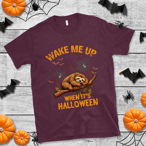 Halloween Sloth T Shirt Wake Me Up When It's Halloween Spooky Season Trick Or Treat TS02 Maroon Print Your Wear