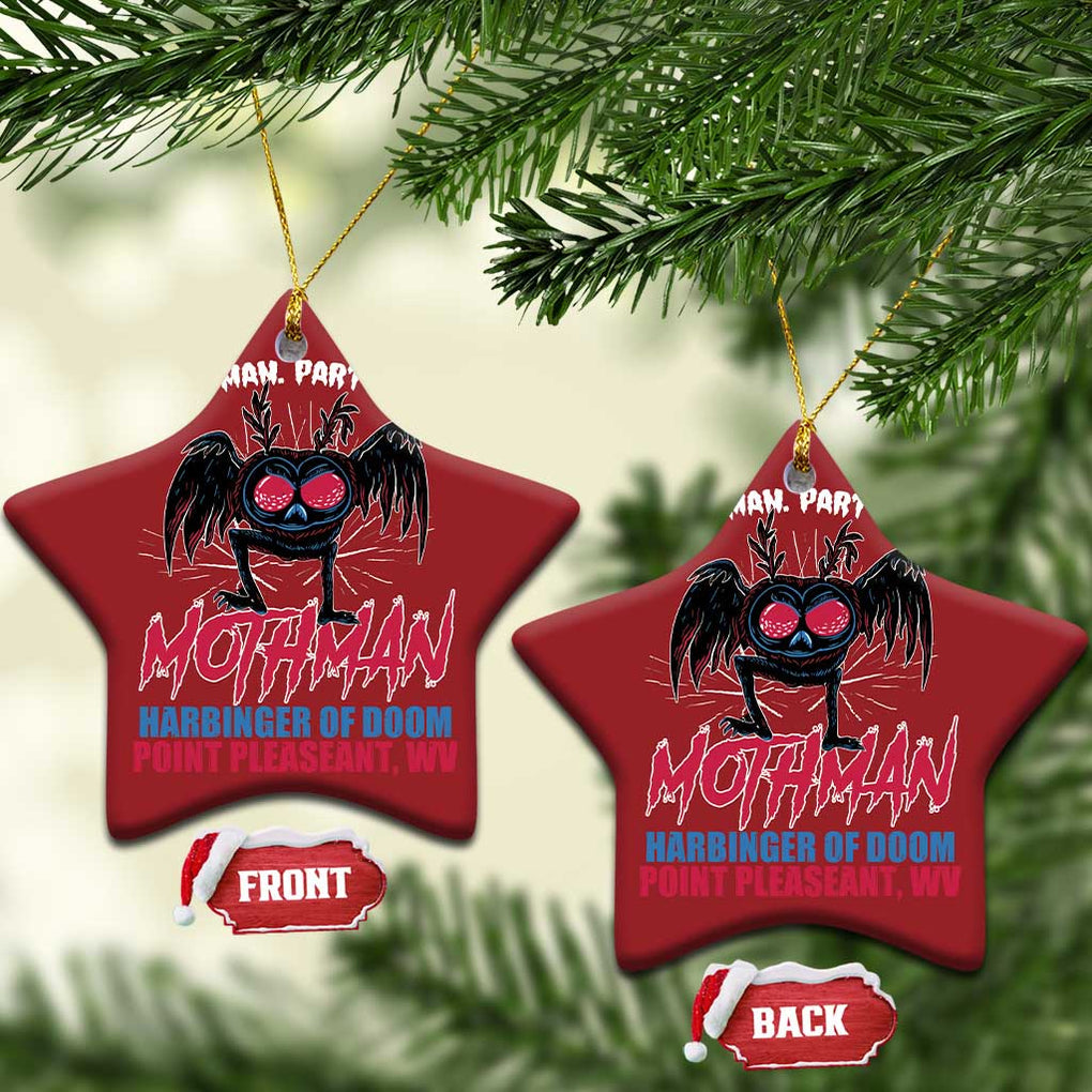 Funny Mothman Christmas Ornament Part Man Part Moth Harbinger Of Doom Point Pleasent WV TS02 Star Red Print Your Wear