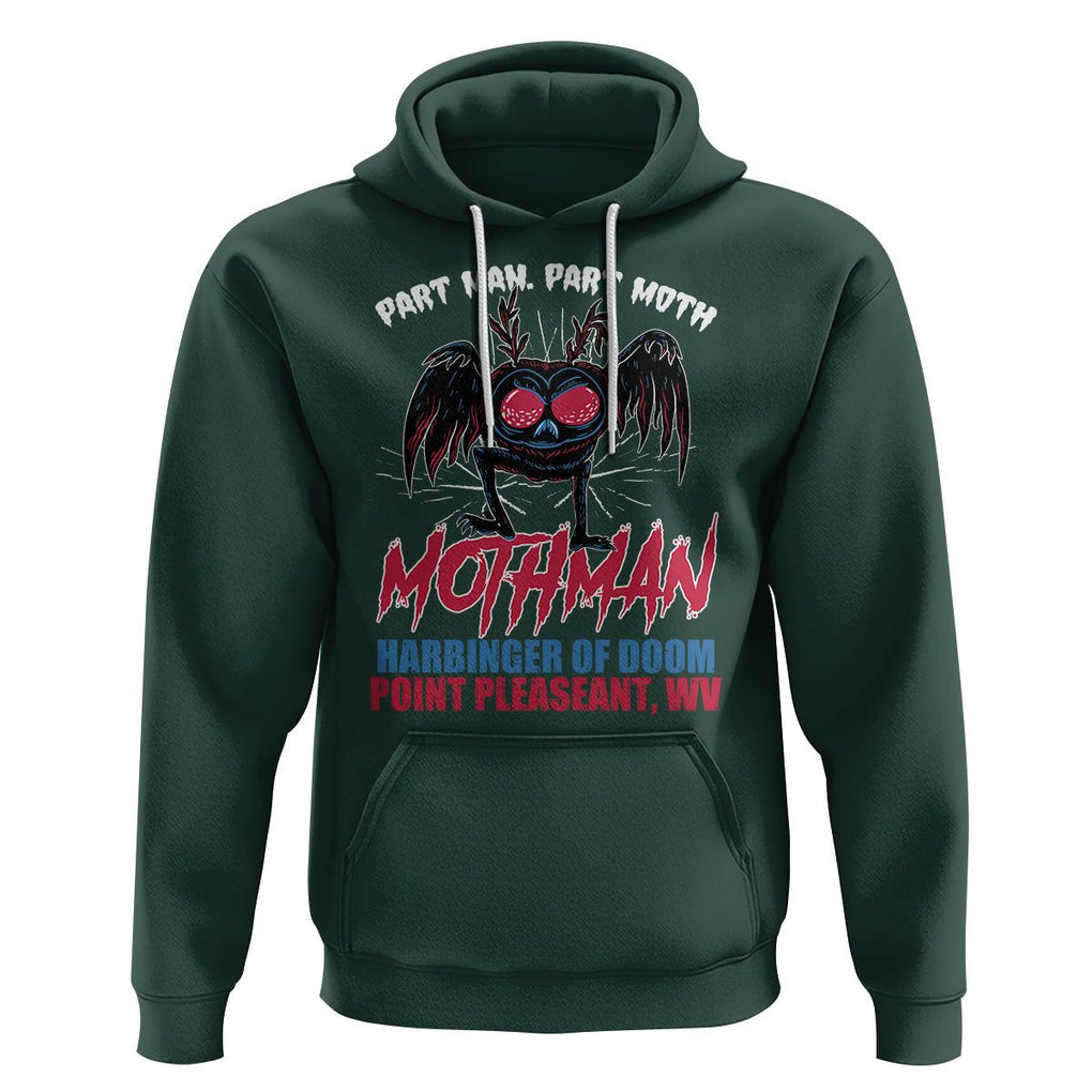 Funny Mothman Hoodie Part Man Part Moth Harbinger Of Doom Point Pleasent WV TS02 Dark Forest Green Printyourwear