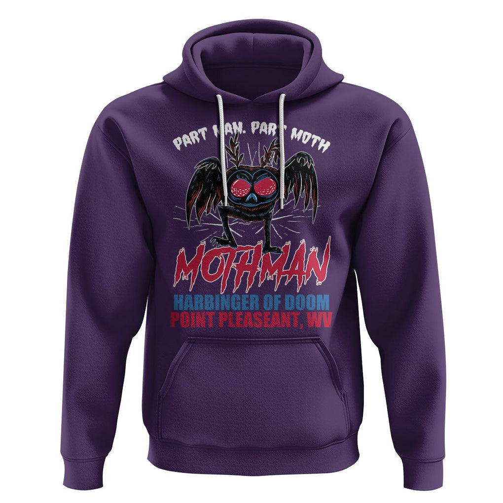 Funny Mothman Hoodie Part Man Part Moth Harbinger Of Doom Point Pleasent WV TS02 Purple Printyourwear