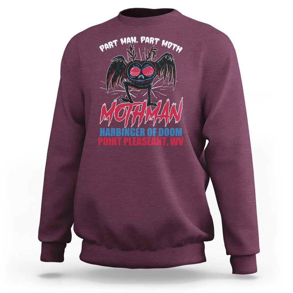 Funny Mothman Sweatshirt Part Man Part Moth Harbinger Of Doom Point Pleasent WV TS02 Maroon Printyourwear