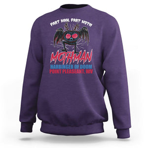 Funny Mothman Sweatshirt Part Man Part Moth Harbinger Of Doom Point Pleasent WV TS02 Purple Printyourwear