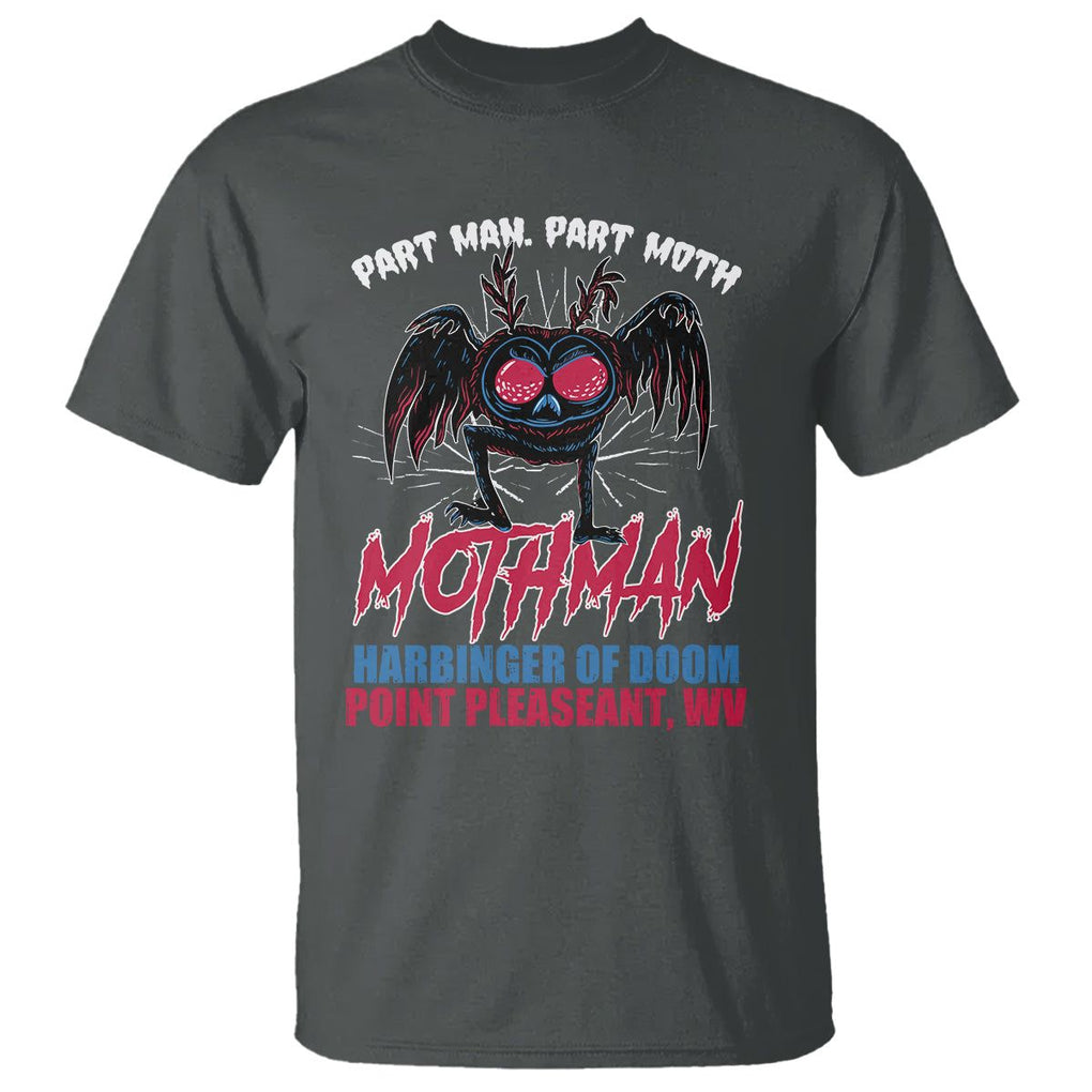 Funny Mothman T Shirt Part Man Part Moth Harbinger Of Doom Point Pleasent WV TS02 Dark Heather Printyourwear