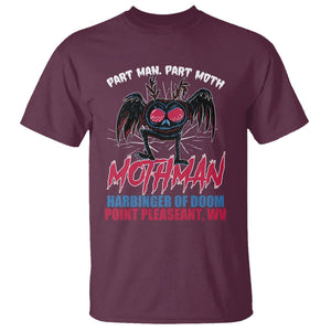 Funny Mothman T Shirt Part Man Part Moth Harbinger Of Doom Point Pleasent WV TS02 Maroon Printyourwear