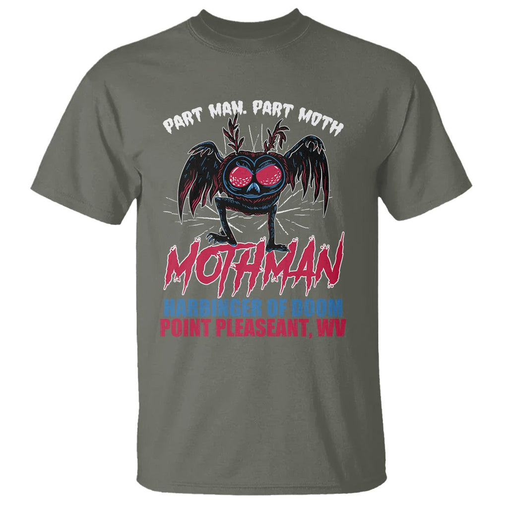 Funny Mothman T Shirt Part Man Part Moth Harbinger Of Doom Point Pleasent WV TS02 Military Green Printyourwear