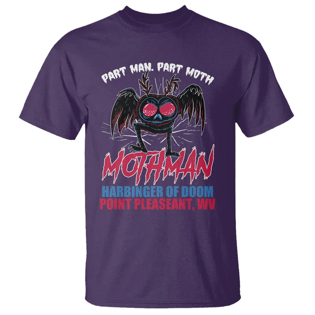 Funny Mothman T Shirt Part Man Part Moth Harbinger Of Doom Point Pleasent WV TS02 Purple Printyourwear