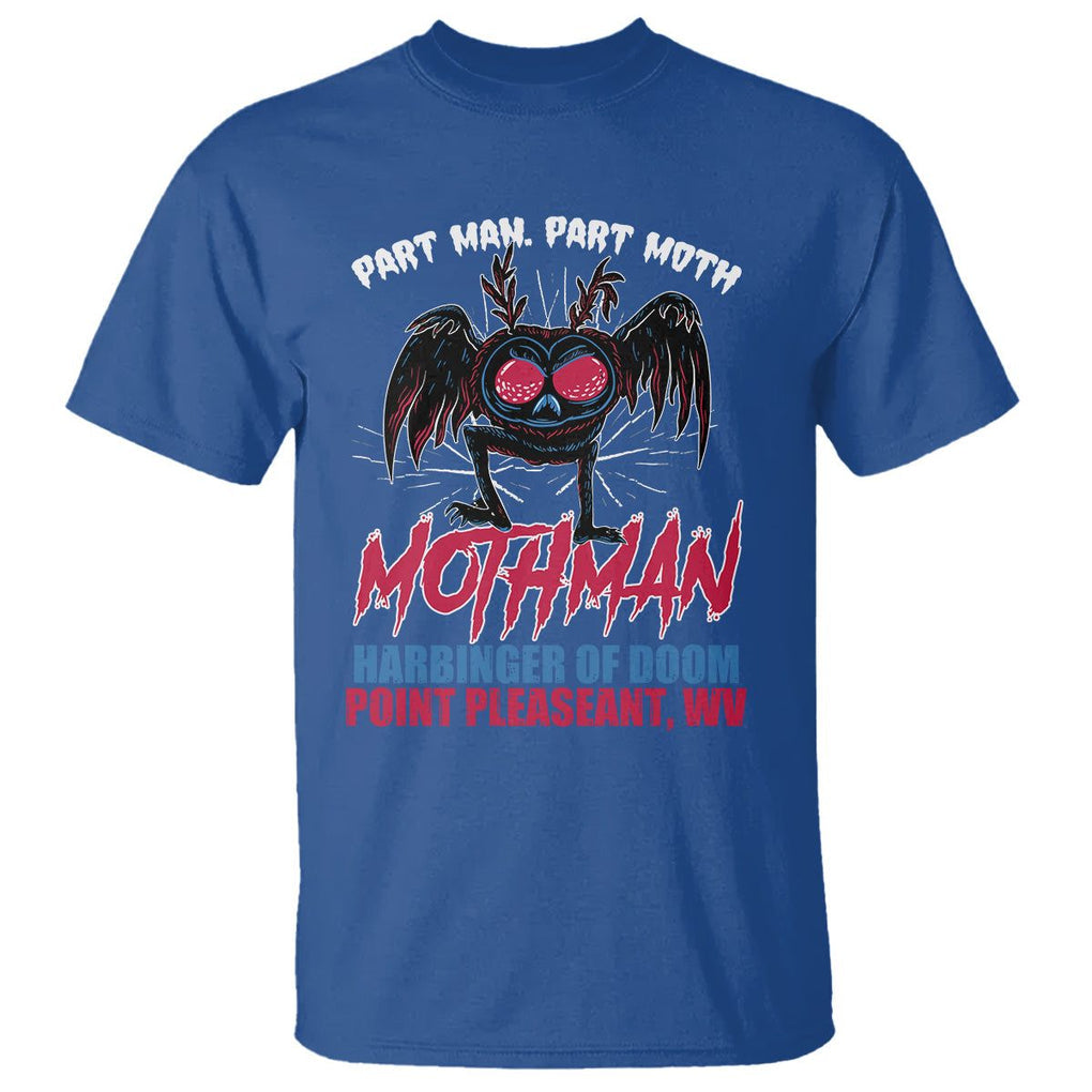 Funny Mothman T Shirt Part Man Part Moth Harbinger Of Doom Point Pleasent WV TS02 Royal Blue Printyourwear